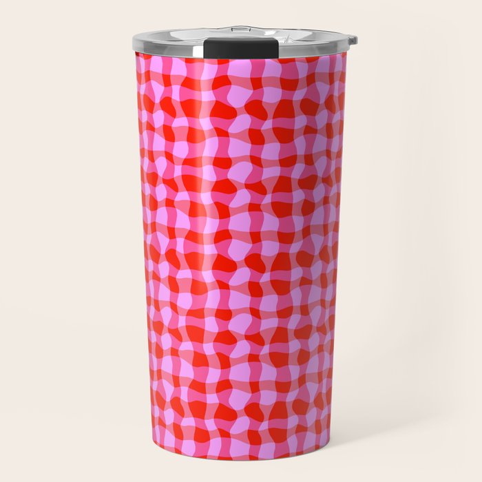 Colorful Wavy Check Pattern 1 - Pink And Red Travel Mug Gallery Image 1