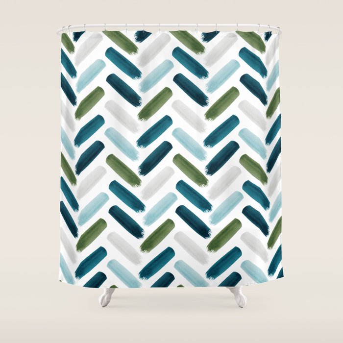 Painted Herringbone - oceanic Shower Curtain Gallery Image 1