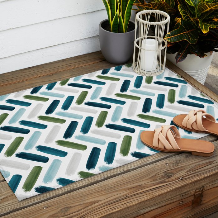Painted Herringbone - oceanic Outdoor Rug Gallery Image 2