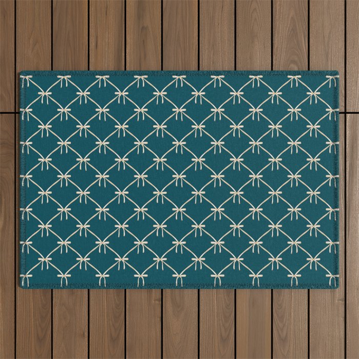 Bows & Ribbons Pattern XXIX Dark Teal Outdoor Rug Gallery Image 1