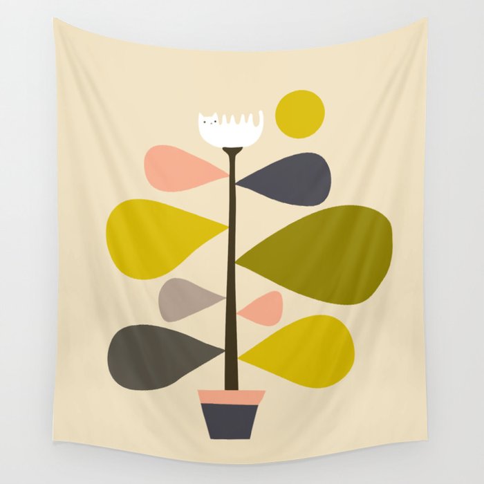 Flower Cat Plants Wall Tapestry Gallery Image 4