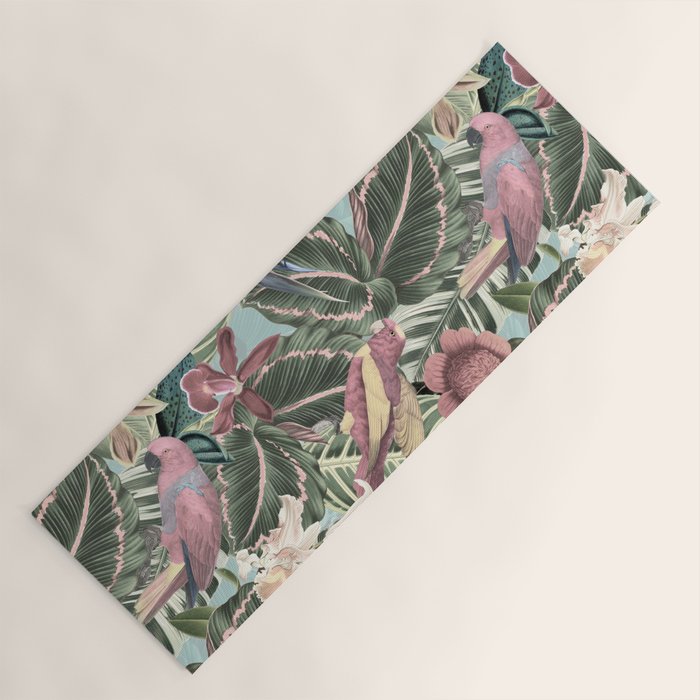 Vintage & Shabby Chic - Sepia Pink Tropical Bird Summer Garden Yoga Mat Gallery Image 1