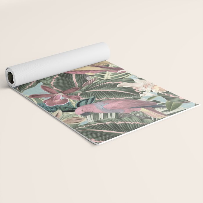 Vintage & Shabby Chic - Sepia Pink Tropical Bird Summer Garden Yoga Mat Gallery Image 2