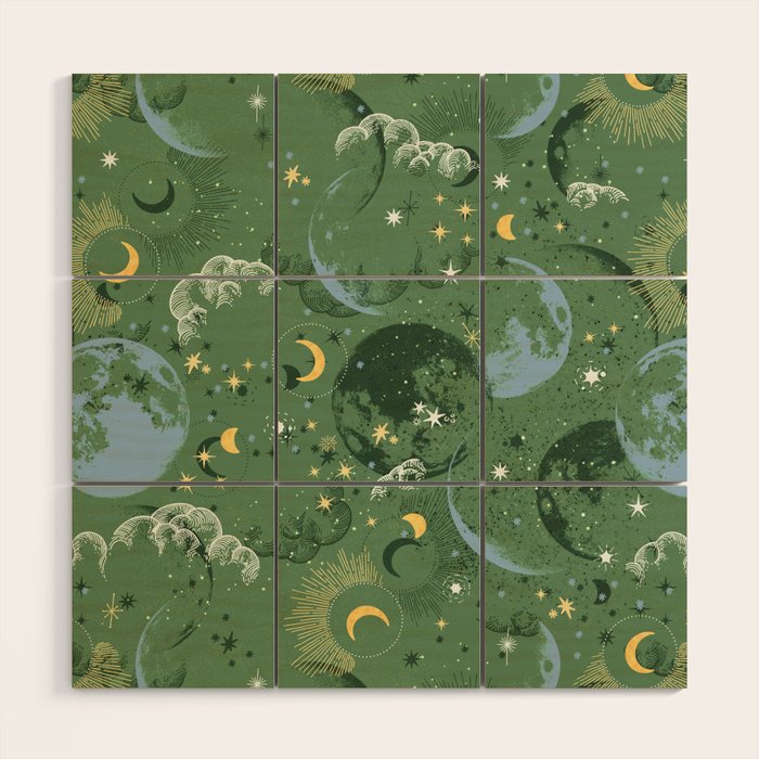 Greenish starry lunar sky Wood Wall Art Gallery Image 1