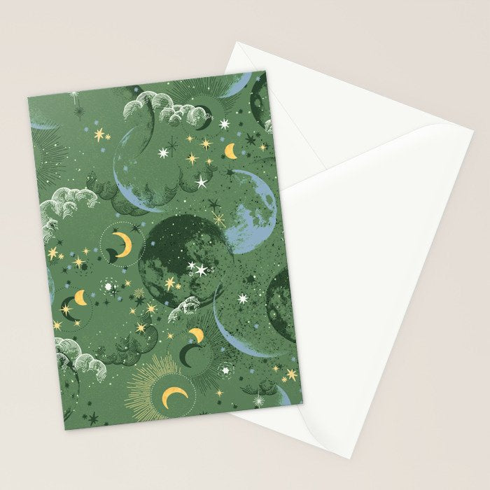 Greenish starry lunar sky Stationery Card Gallery Image 2