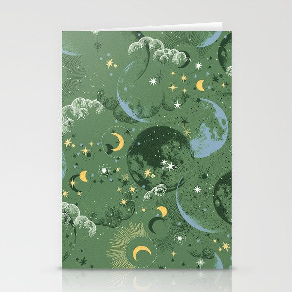 Greenish starry lunar sky Stationery Card Gallery Image 2
