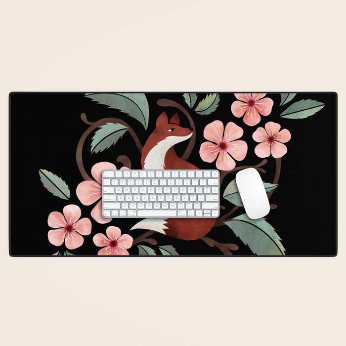 Fox in Cherry Blossoms Desk Mat Gallery Image 1