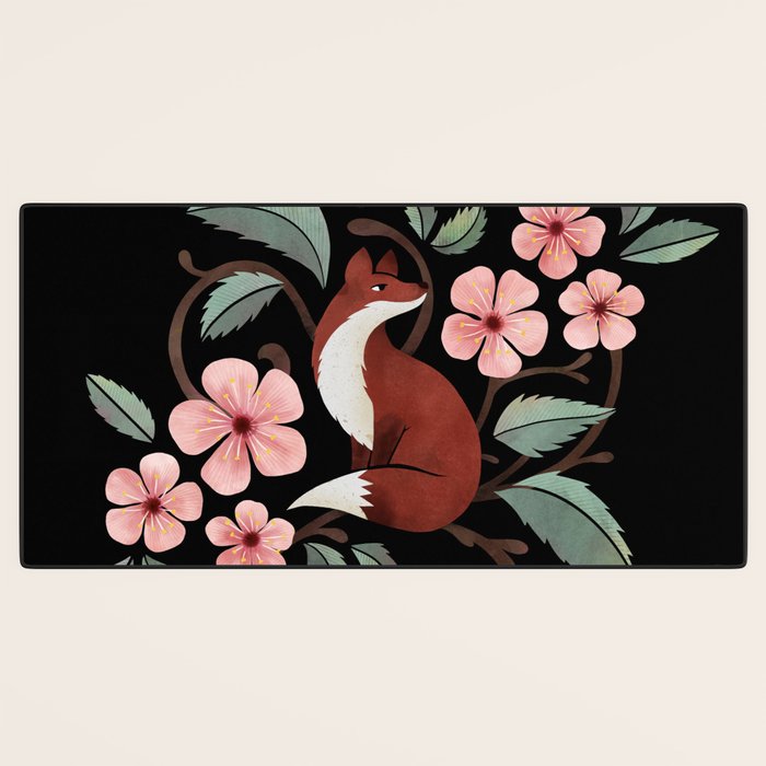 Fox in Cherry Blossoms Desk Mat Gallery Image 3