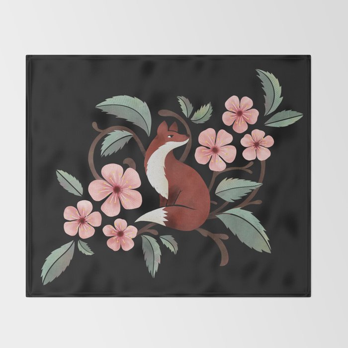 Fox in Cherry Blossoms Throw Blanket Gallery Image 2
