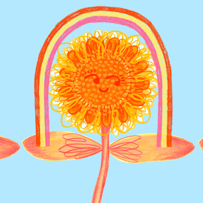 Retro Sunflower & Rainbow in Blue & Pink Coffee Mug Gallery Image 2