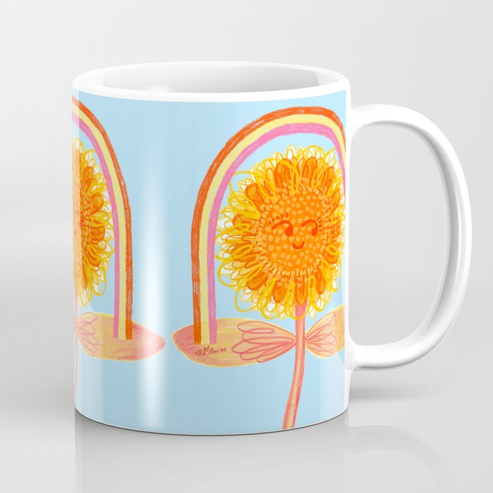 Retro Sunflower & Rainbow in Blue & Pink Coffee Mug Gallery Image 1