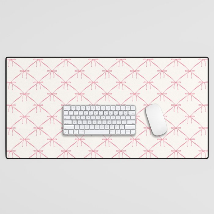 Bows & Ribbons Pattern I Pastel Pink Desk Mat Gallery Image 1