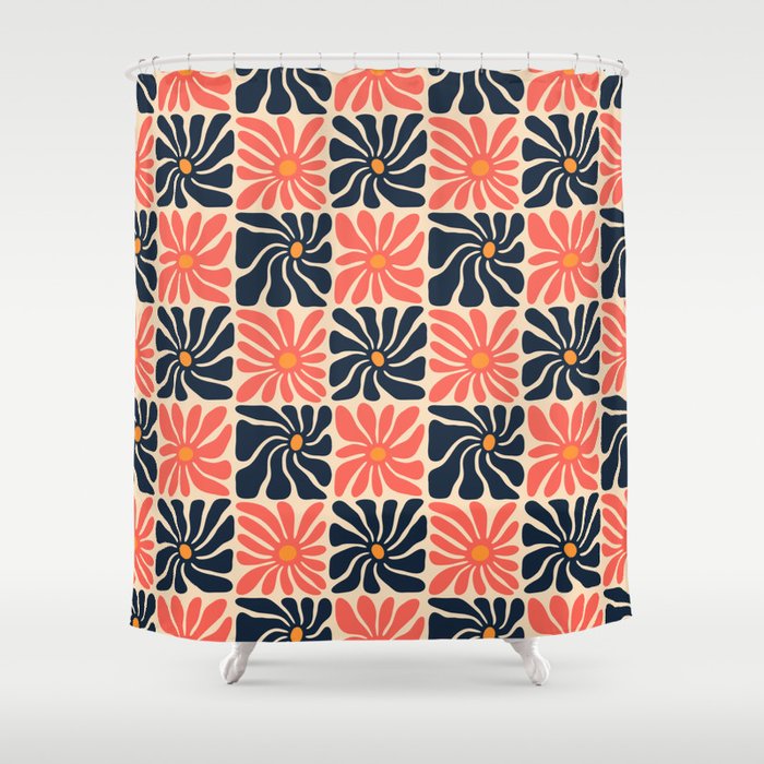 Vintage hippie flower art pattern Shower Curtain Gallery Image 1