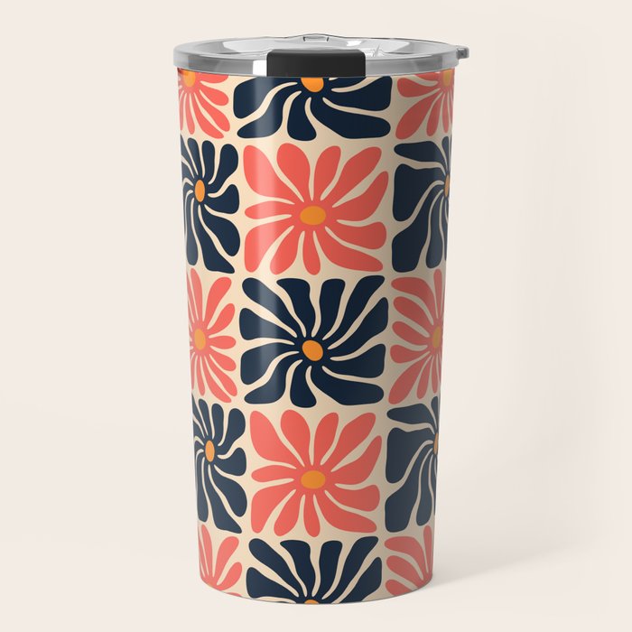 Vintage hippie flower art pattern Travel Mug Gallery Image 1
