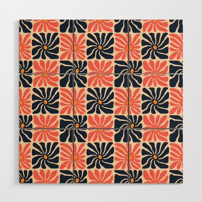 Vintage hippie flower art pattern Wood Wall Art Gallery Image 1