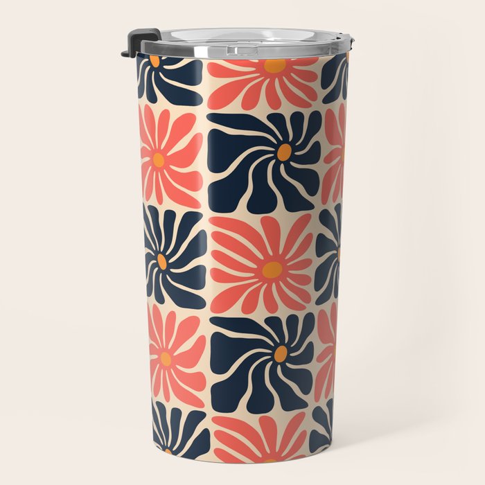 Vintage hippie flower art pattern Travel Mug Gallery Image 3