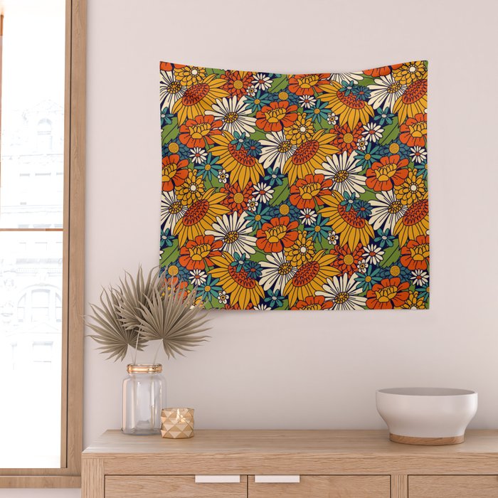 70s Retro Floral - Bold Wall Tapestry Gallery Image 2