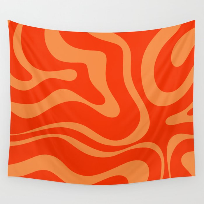 Bold Orange Modern Retro Liquid Swirl Abstract Pattern Wall Tapestry Gallery Image 4
