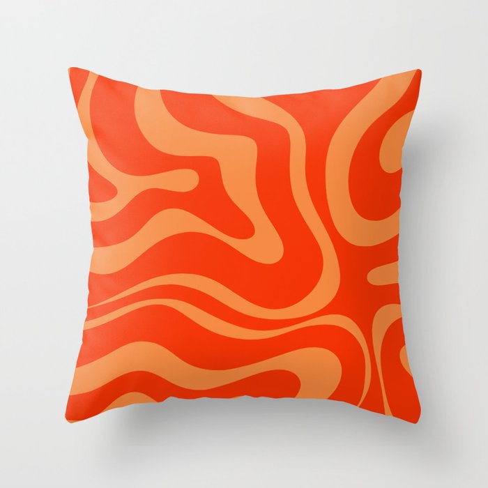 Bold Orange Modern Retro Liquid Swirl Abstract Pattern Throw Pillow Gallery Image 1