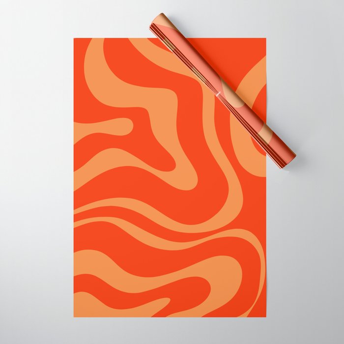 Bold Orange Modern Retro Liquid Swirl Abstract Pattern Wrapping Paper Gallery Image 1