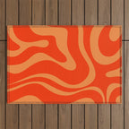 Bold Orange Modern Retro Liquid Swirl Abstract Pattern Outdoor Rug Gallery Image 1