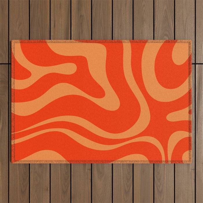 Bold Orange Modern Retro Liquid Swirl Abstract Pattern Outdoor Rug Gallery Image 1