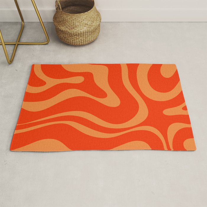 Bold Orange Modern Retro Liquid Swirl Abstract Pattern Rug Gallery Image 1
