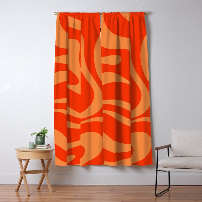 Bold Orange Modern Retro Liquid Swirl Abstract Pattern Window Curtain Gallery Image 5