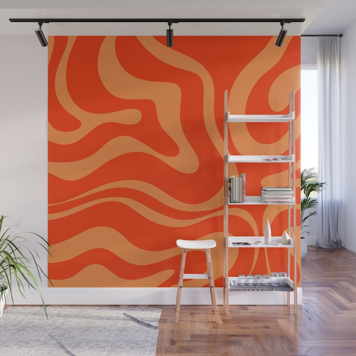 Bold Orange Modern Retro Liquid Swirl Abstract Pattern Wall Mural Gallery Image 1