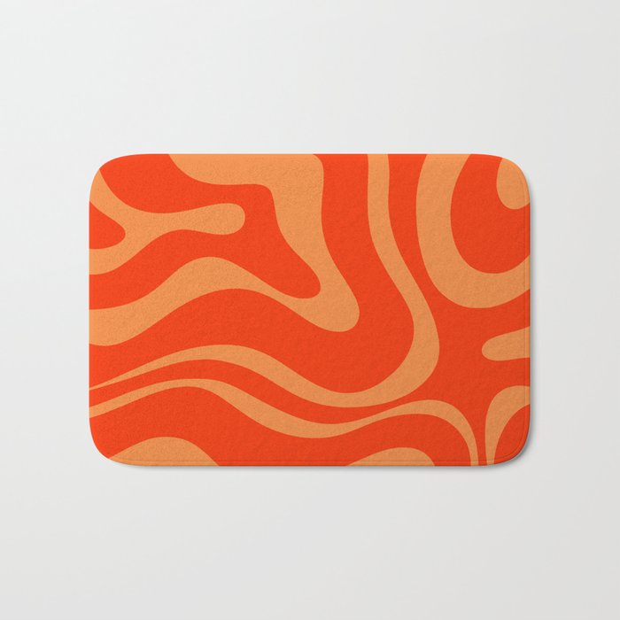Bold Orange Modern Retro Liquid Swirl Abstract Pattern Bath Mat Gallery Image 1