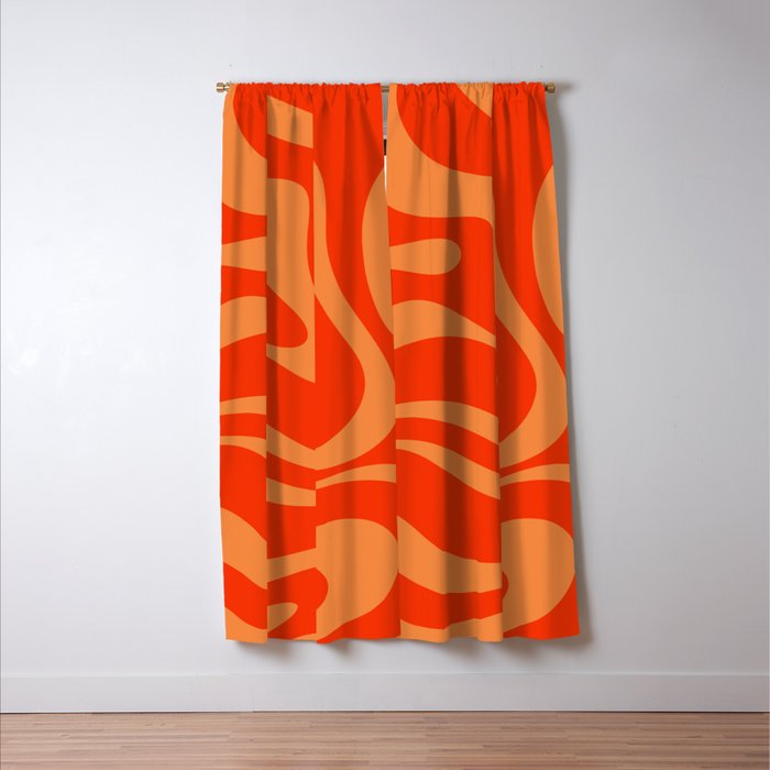 Bold Orange Modern Retro Liquid Swirl Abstract Pattern Window Curtain Gallery Image 3