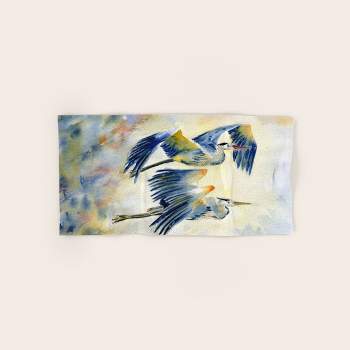 Flying Together - Great Blue Heron Bath Towel Gallery Image 1