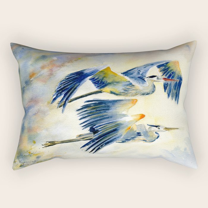 Flying Together - Great Blue Heron Rectangular Pillow Gallery Image 2