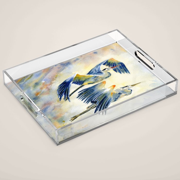 Flying Together - Great Blue Heron Acrylic Tray Gallery Image 1