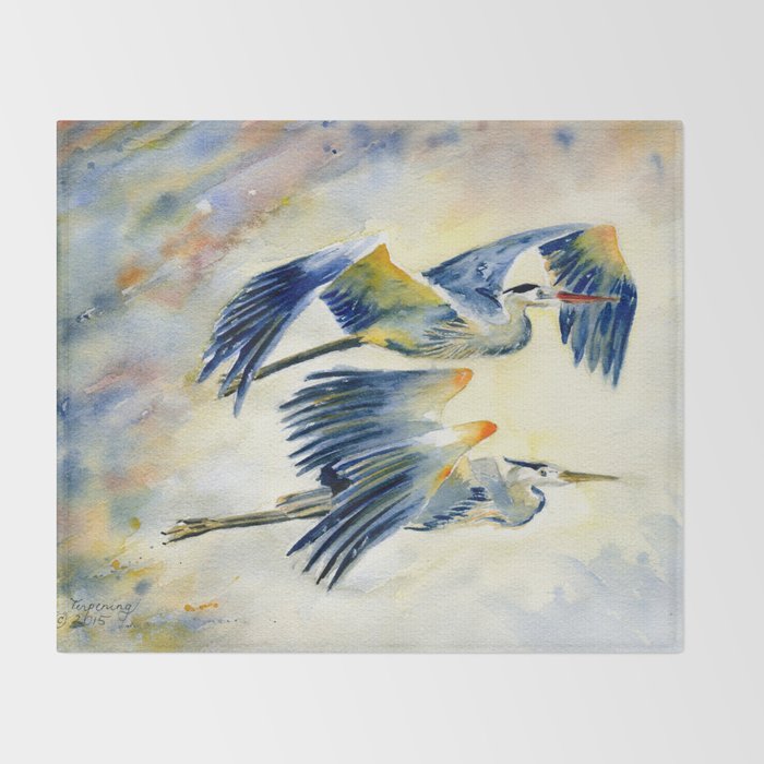 Flying Together - Great Blue Heron Throw Blanket Gallery Image 2