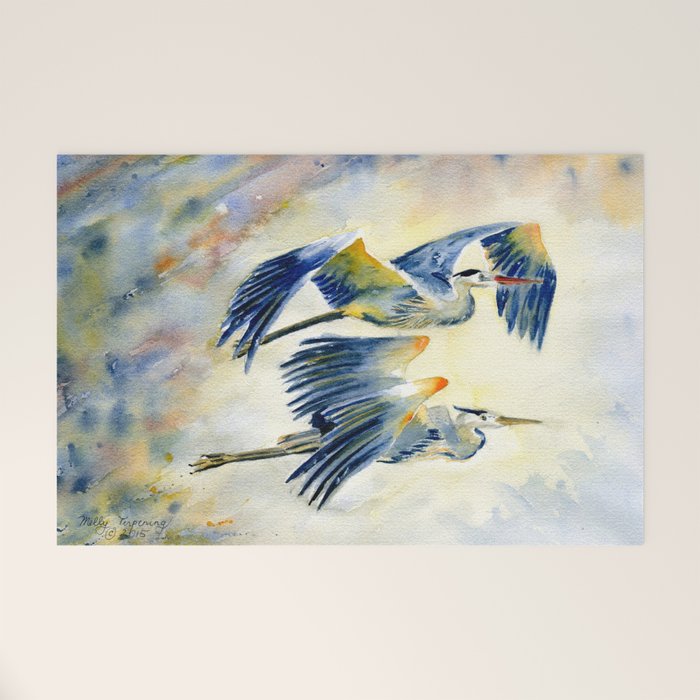 Flying Together - Great Blue Heron Welcome Mat Gallery Image 1