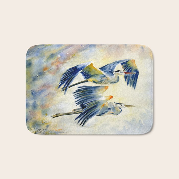Flying Together - Great Blue Heron Bath Mat Gallery Image 1