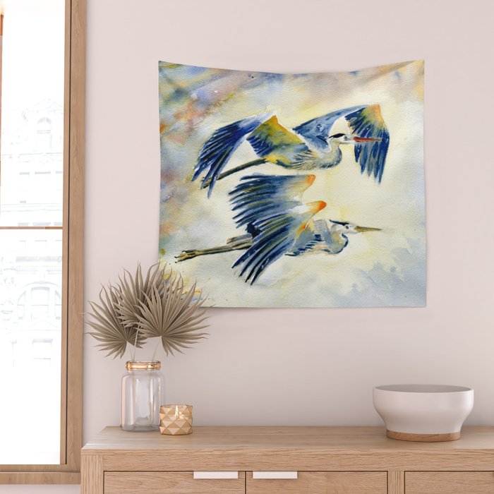 Flying Together - Great Blue Heron Wall Tapestry Gallery Image 2