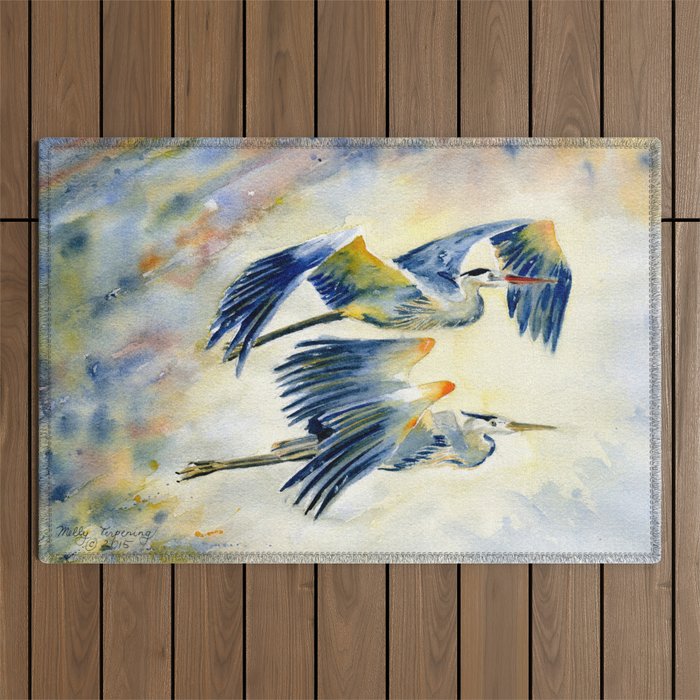 Flying Together - Great Blue Heron Outdoor Rug Gallery Image 1