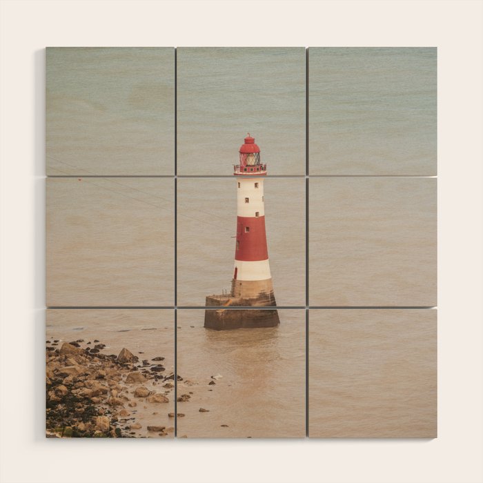 Beachy head lighthouse at Seven Sisters in the UK - coastal heritage - summer travel photography Wood Wall Art Gallery Image 1