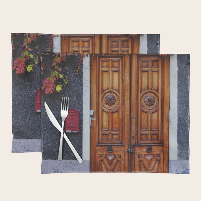 Oak Door in Burgundy, France - French Architecture and Travel Photography  Placemat Gallery Image 1