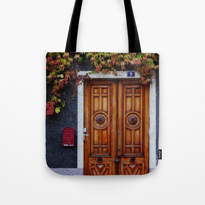 Oak Door in Burgundy, France - French Architecture and Travel Photography  Tote Bag Gallery Image 1