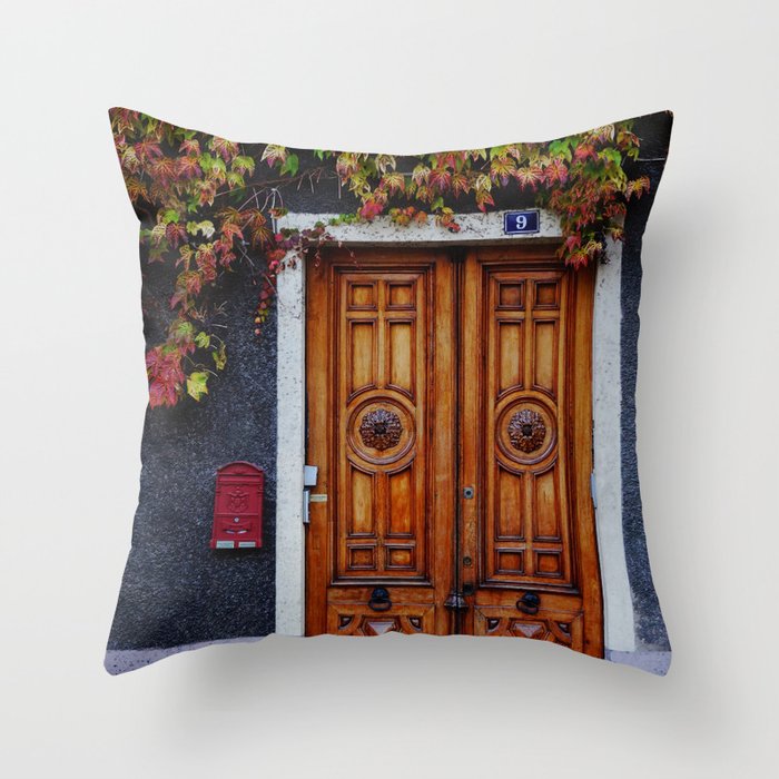 Oak Door in Burgundy, France - French Architecture and Travel Photography  Throw Pillow Gallery Image 6