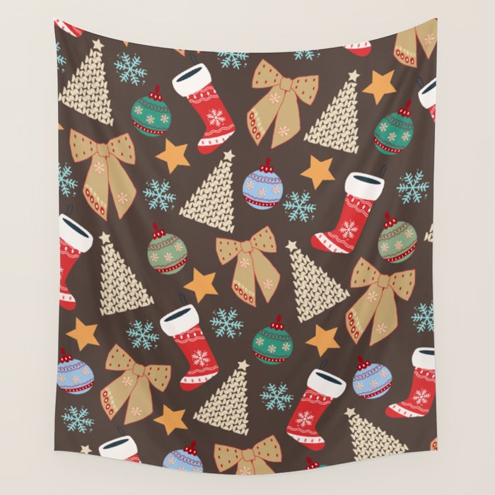 Cute Christmas Brown Wall Tapestry Gallery Image 4