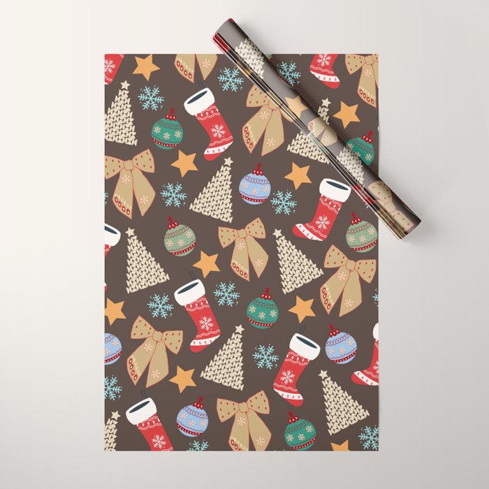Cute Christmas Brown Wrapping Paper Gallery Image 1
