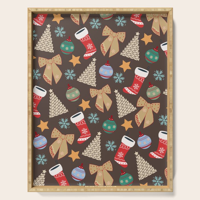 Cute Christmas Brown Serving Tray Gallery Image 1