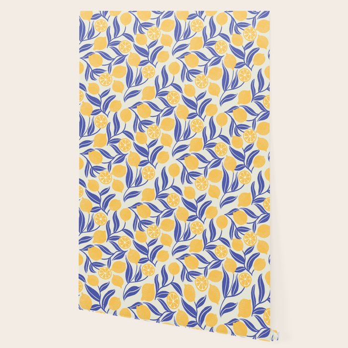 Lemon Orchard - blue and yellow Wallpaper Gallery Image 2