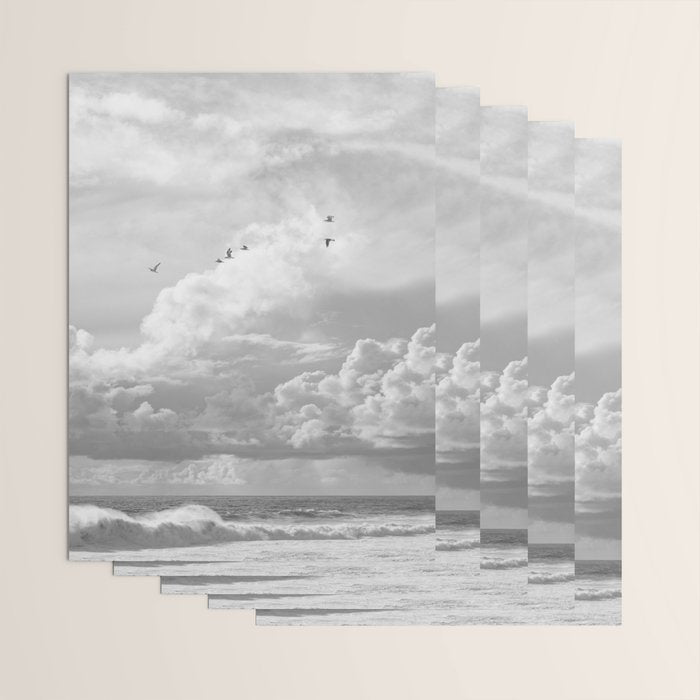 Seagulls in Nazaré Photo | Black and White Travel Photography in Portugal | Clouds and Waves Nature Art Print Wrapping Paper Gallery Image 3