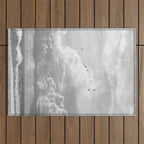 Seagulls in Nazaré Photo | Black and White Travel Photography in Portugal | Clouds and Waves Nature Art Print Outdoor Rug Gallery Image 1