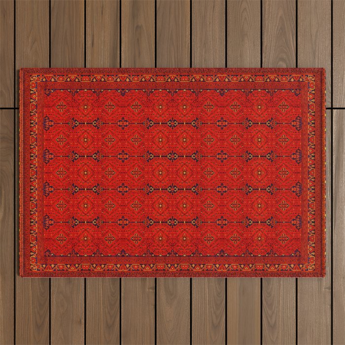Red Oriental Heritage Bohemian Traditional Moroccan Style Outdoor Rug Gallery Image 1